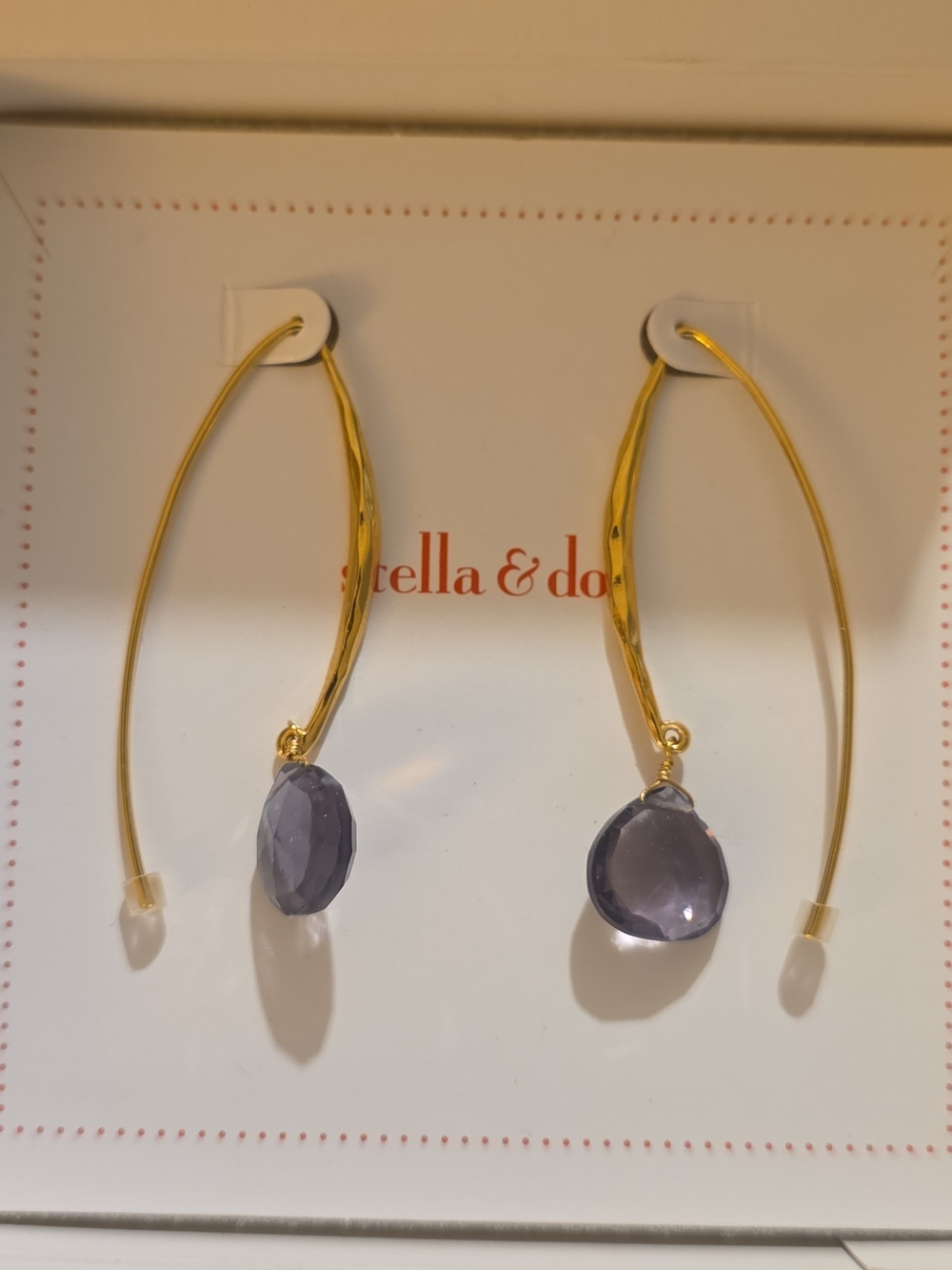 Stella & Dot Gold Drop Earrings with Lilac Faceted Gems